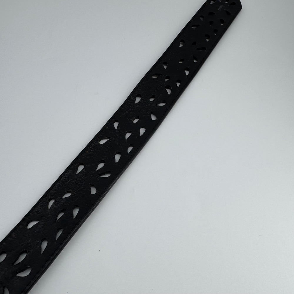 Tony Lama Size 34 Ornate Silver Scroll Buckle Black Cutout Western Belt - Picture 6 of 10